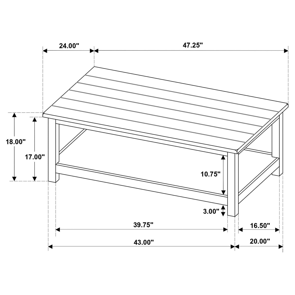 Payne Wood Coffee Table with Shelf Distressed Java