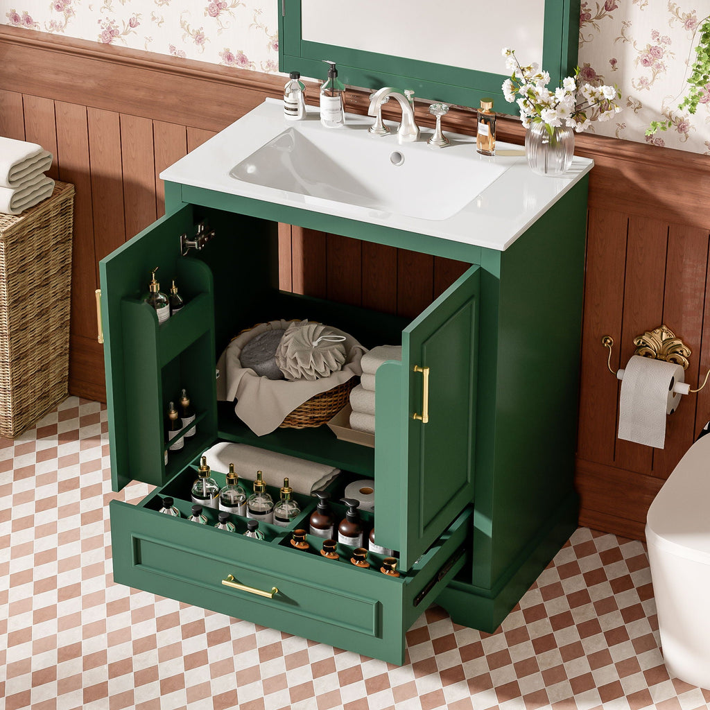 Bathroom Vanity with Sink and Soft Close Doors - White, Black, Green, or Gray