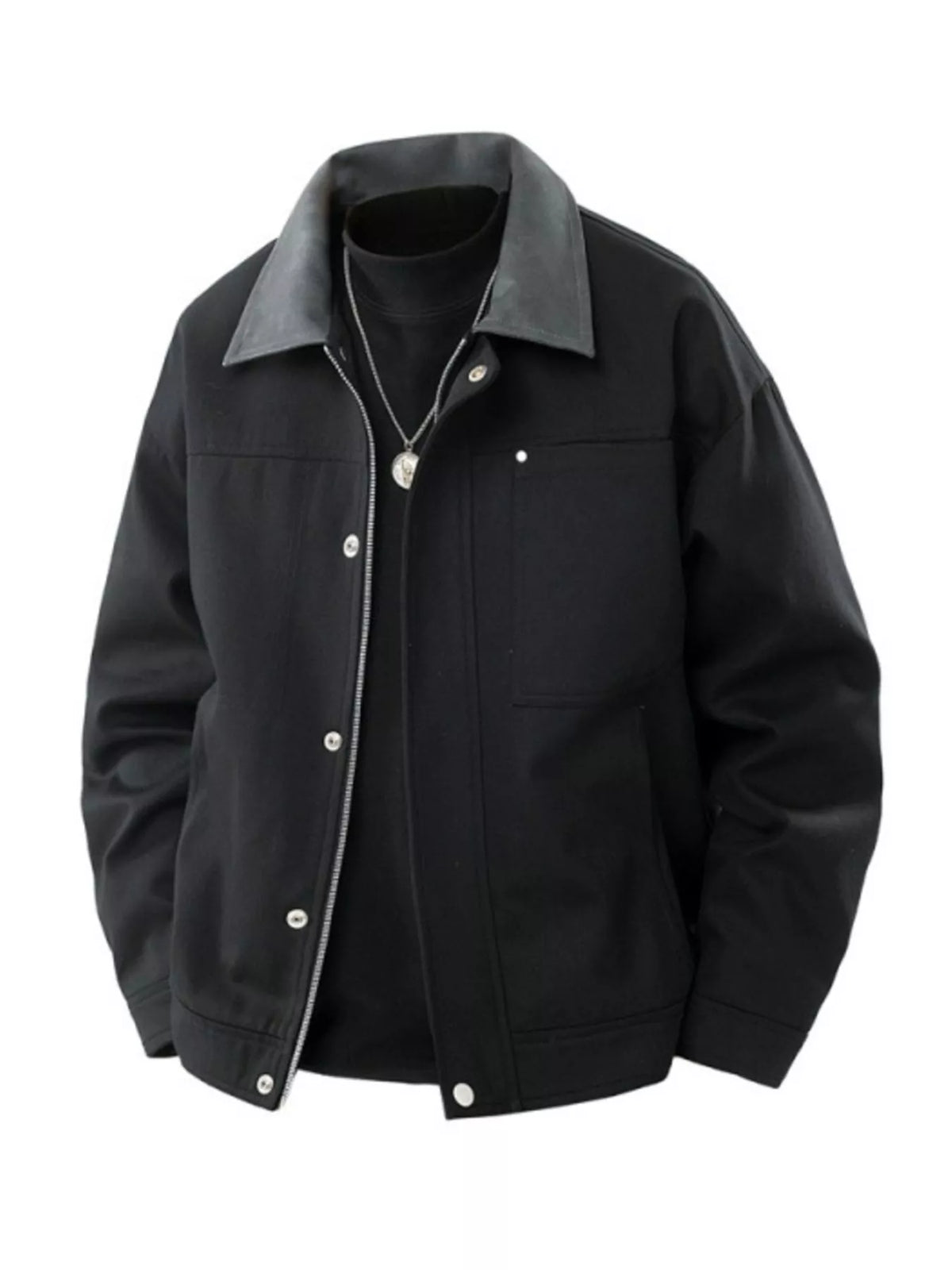 Men's Plus Size Contrast Collar Casual Jacket