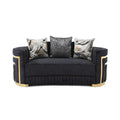 Black Loveseat with Plush Cushions and Gold Accents