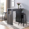 Distressed Gray/Black Home Bar Table with Wine Glass Compartment and Three Shelves