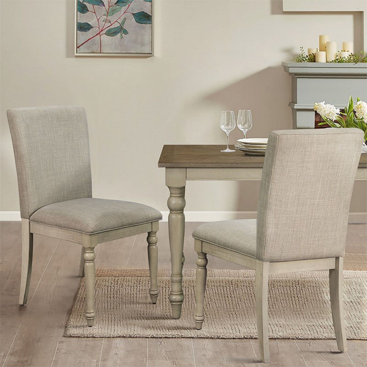 Upholstered Dining Chair Set with Turned Legs - Light Gray