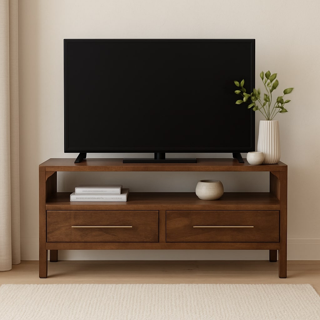 Solid Wood Arc-Line Media Console with Arch Silhouette - Roasted Almond