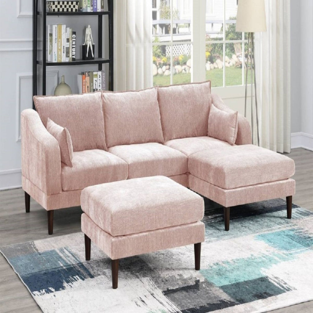 Modular L-Sectional Set with Ottomans - Pink