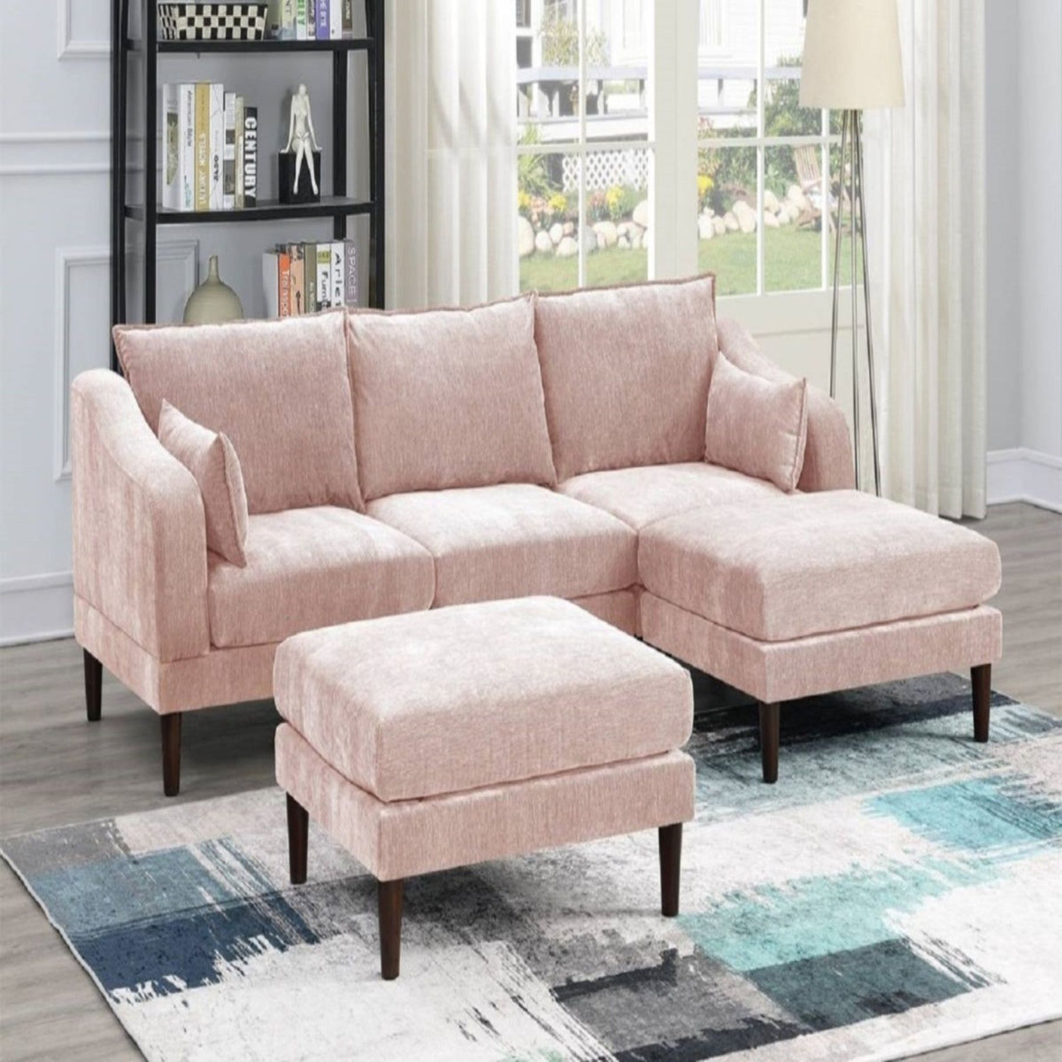 Modular L-Sectional Set with Ottomans - Pink