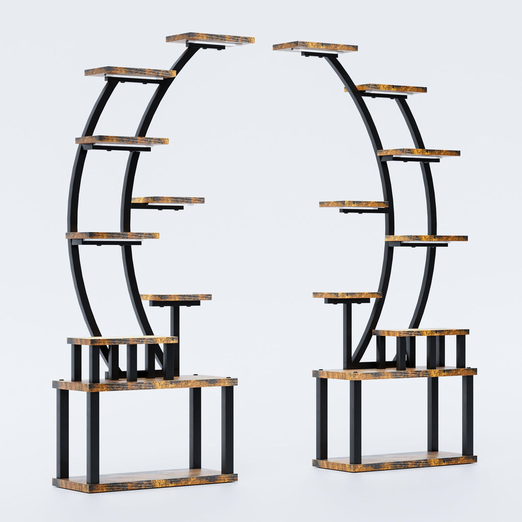 9 Tiered Indoor Plant Stand with 5 Adjustable Grow Lights - Light Brown