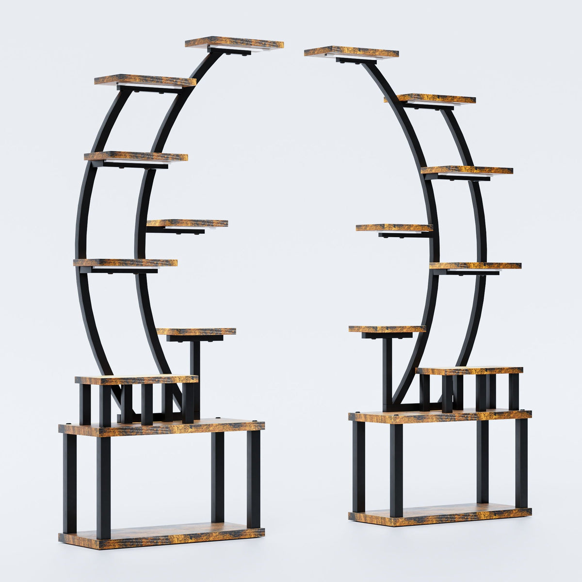 9 Tiered Indoor Plant Stand with 5 Adjustable Grow Lights - Light Brown