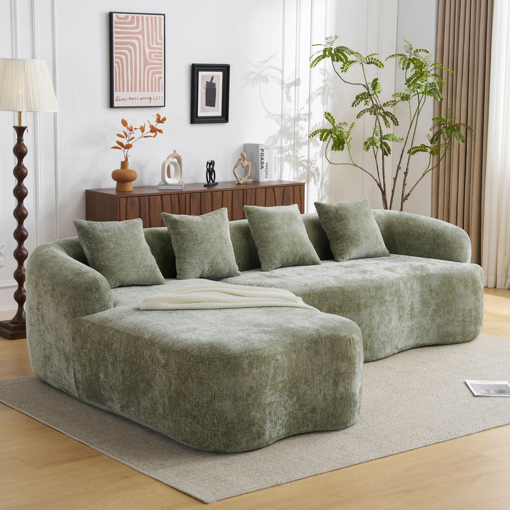 Modular L-Shape Sectional Sofa with Curved Chaise - Green, Beige, Gray