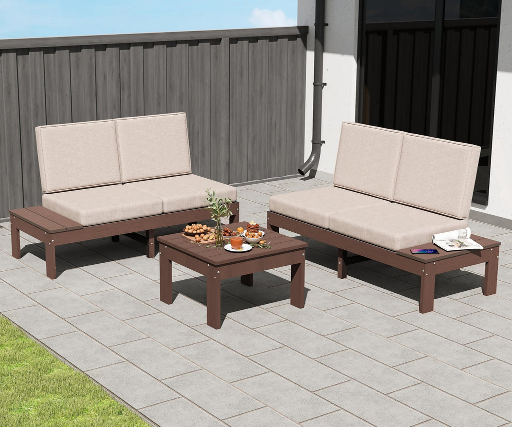 HDPE Outdoor Patio Sofa Set with Cushioned Sectional Seating - Modern 3-Piece