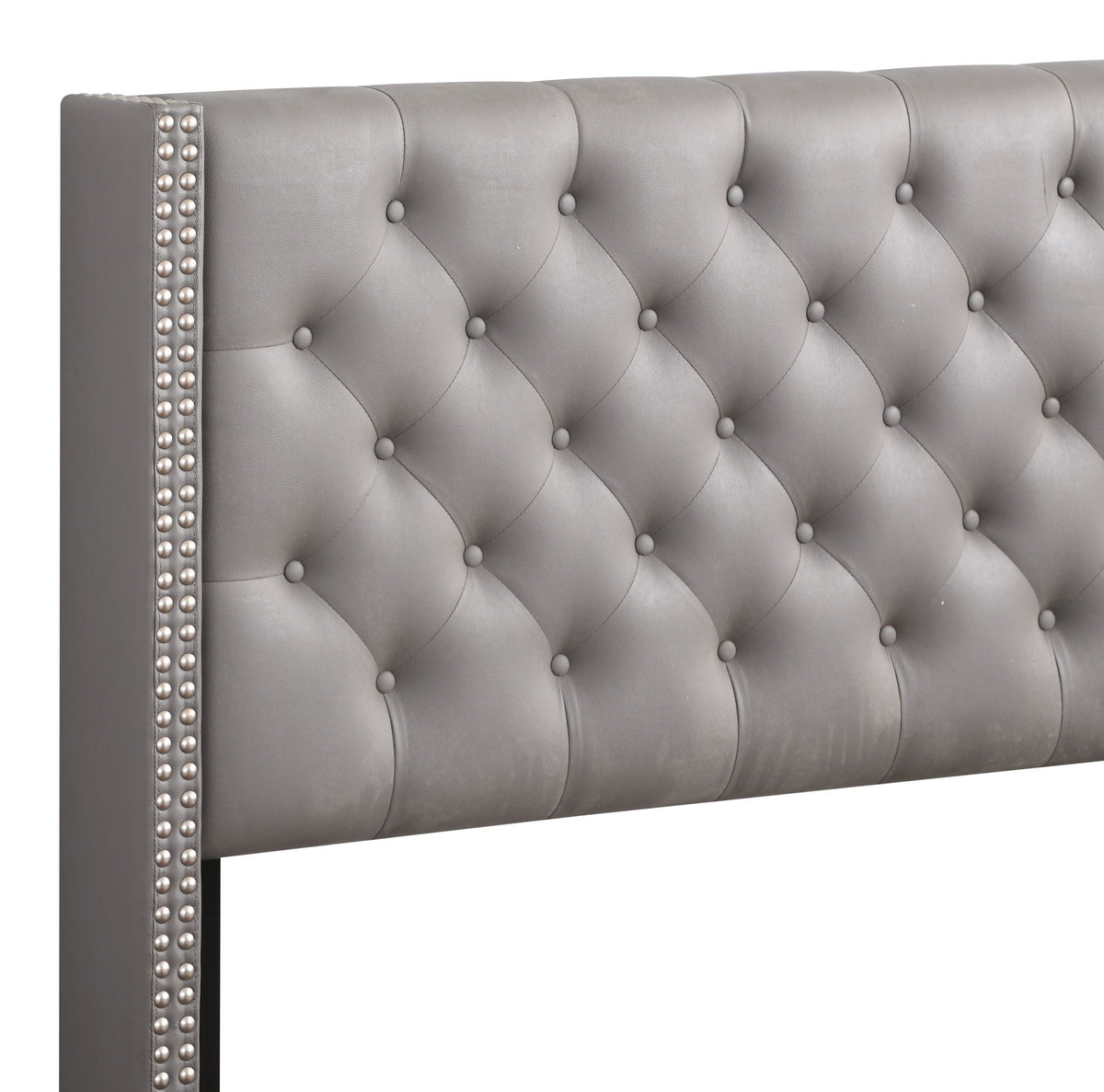 Nailhead Upholstered Bed with Deep Tufting - Dark Gray or Black