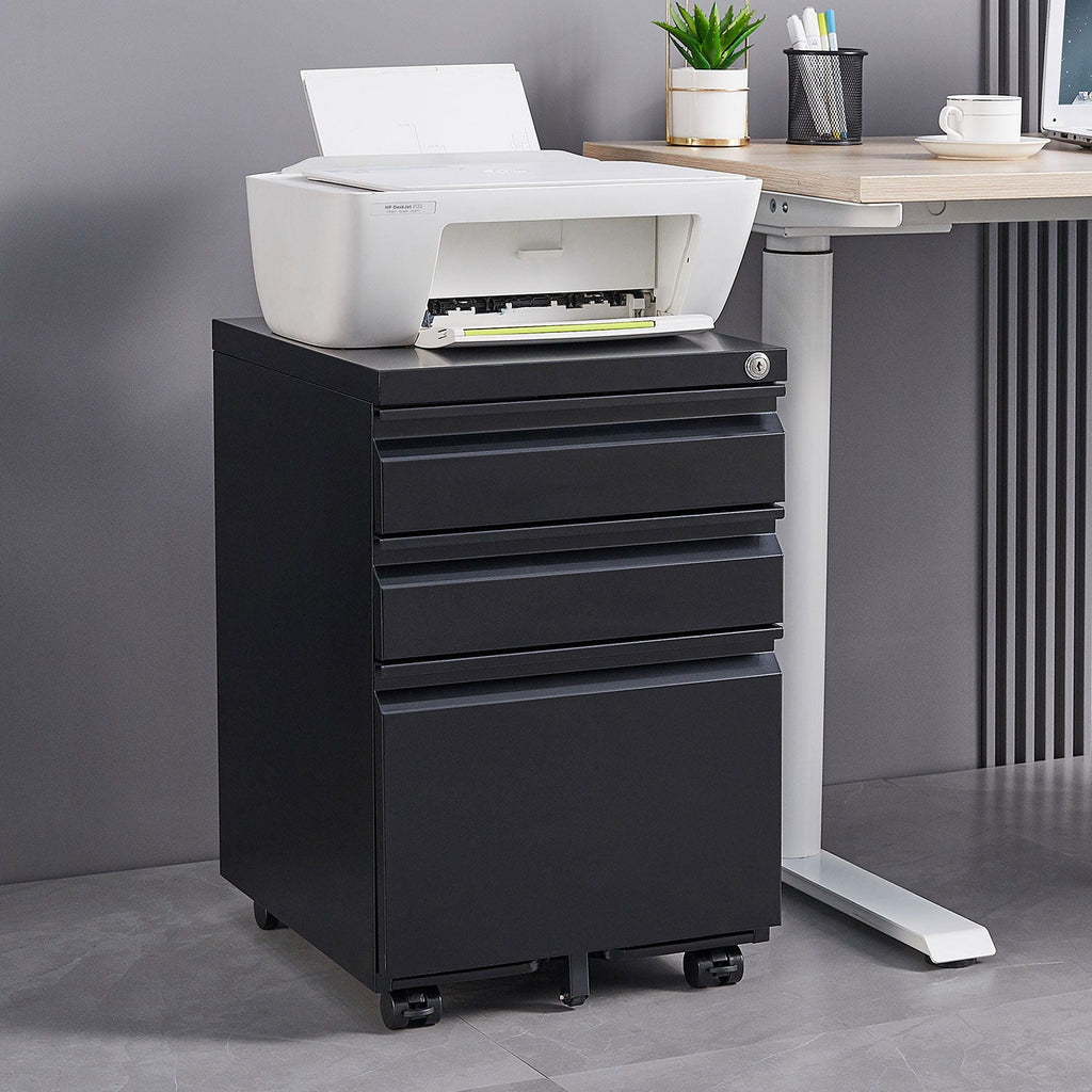 Contemporary 3 Drawer Mobile Filing Cabinet With Lock