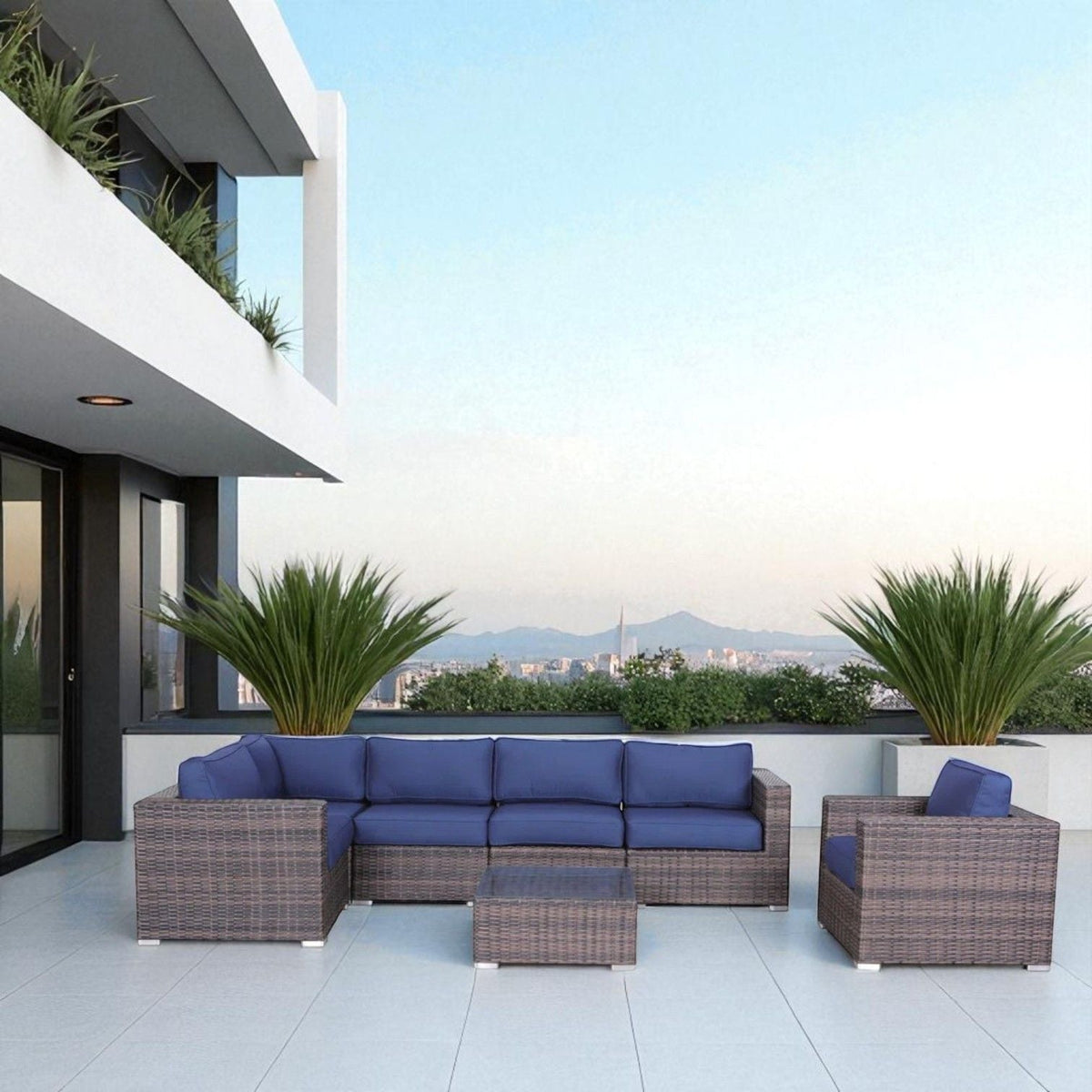 Wicker Outdoor Seating Group Set with Cushions and Table - Multiple Colors