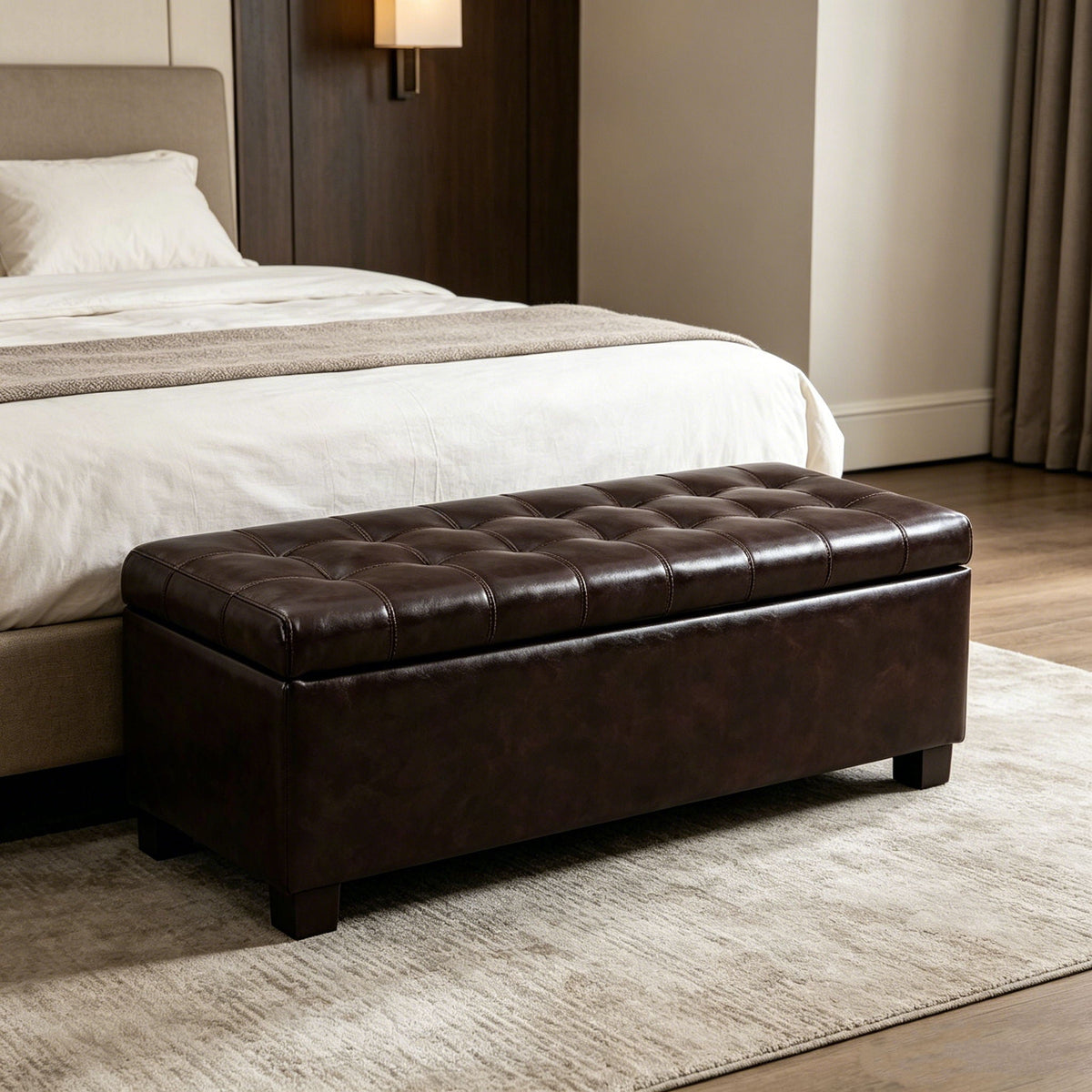 Elegant Tufted Storage Ottoman Bench with Hidden Storage - Dark Brown or Light Blue