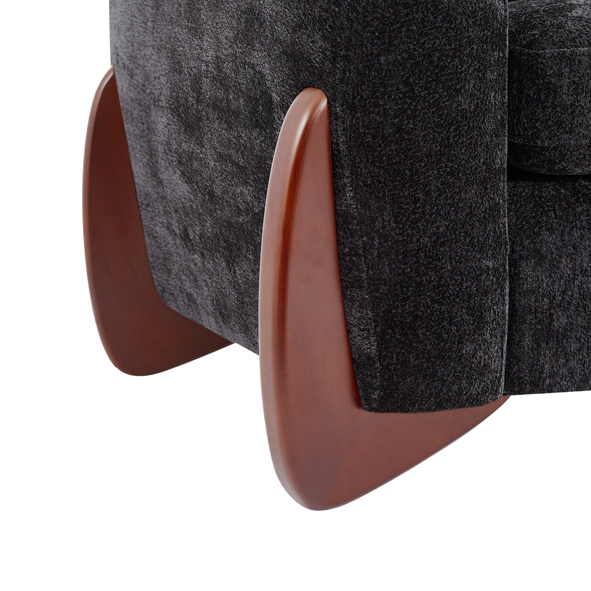 89" Chenille Sofa with Wooden Legs - Black
