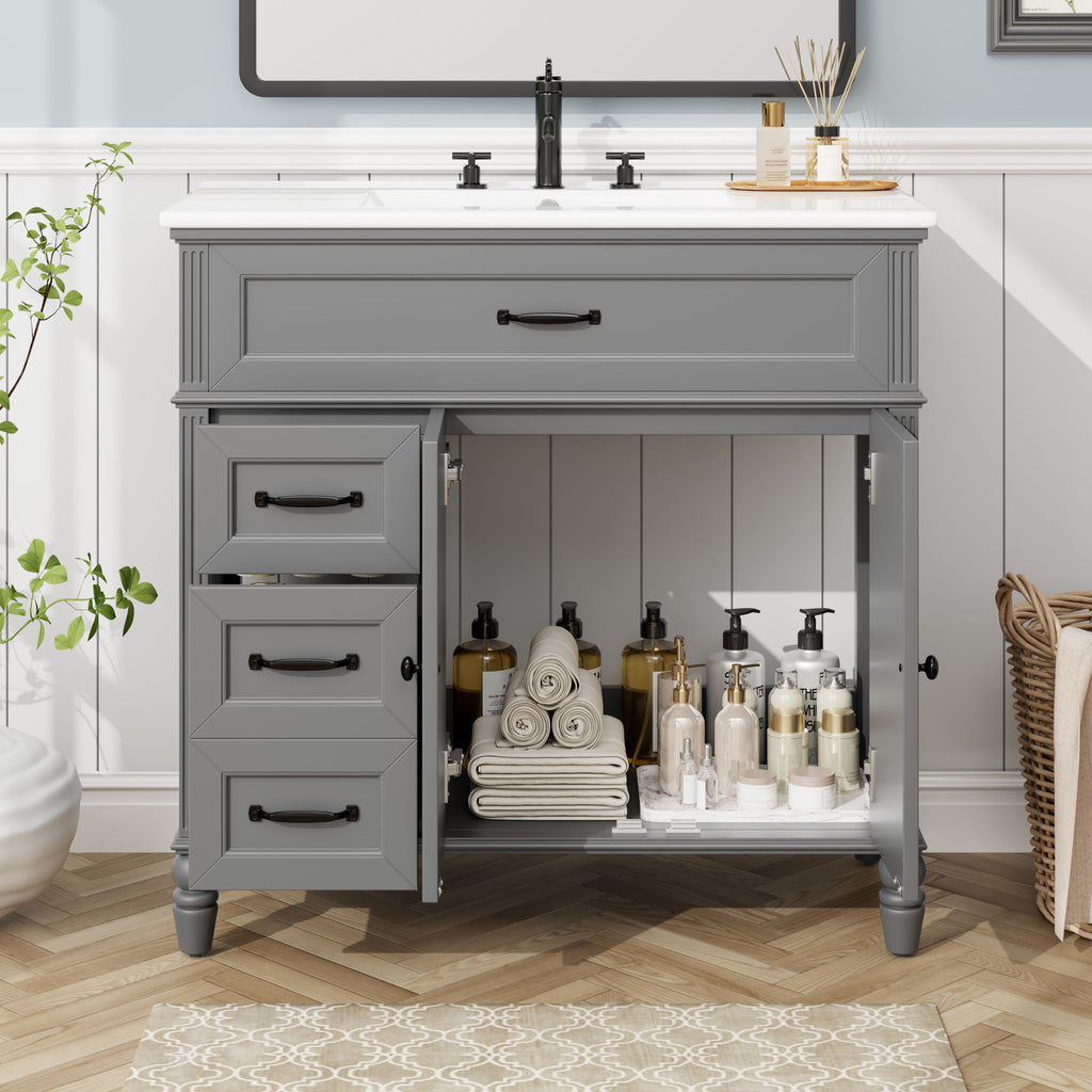 Bathroom Vanity With Sink and Drawers - Freestanding Solid Wood Cabinet