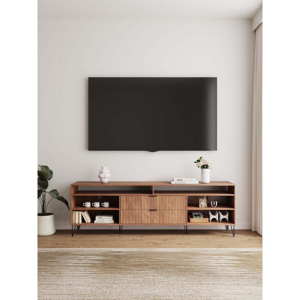 Fluted TV Stand with Storage and Metal Legs - Multiple Colors