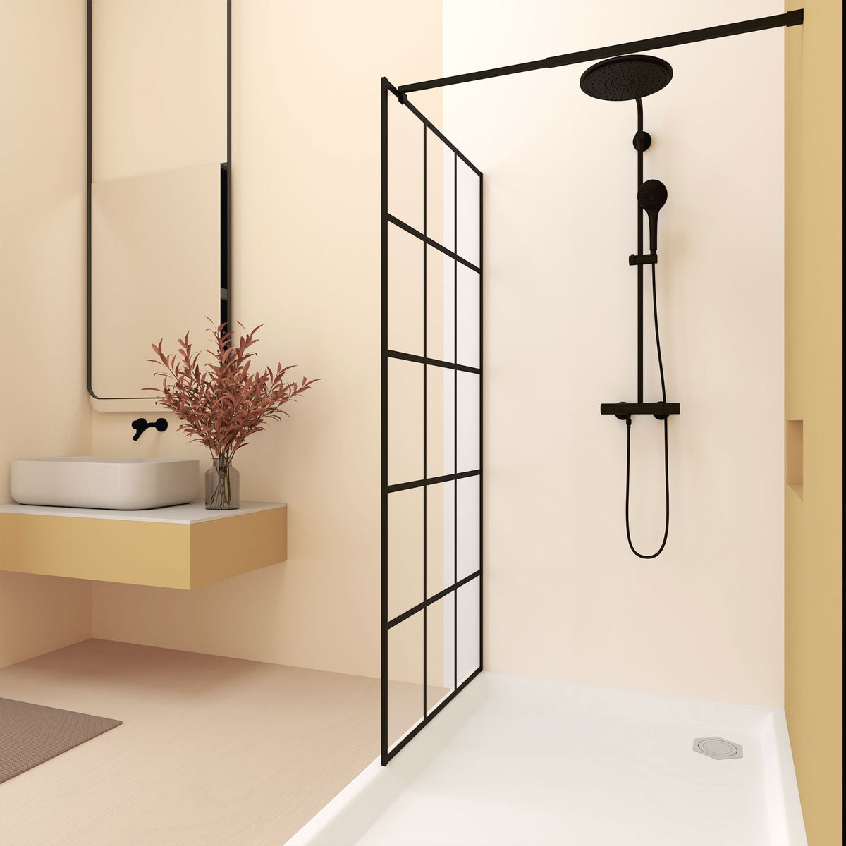 Framed Glass Shower Screen with Tempered Safety Glass - Matte Black