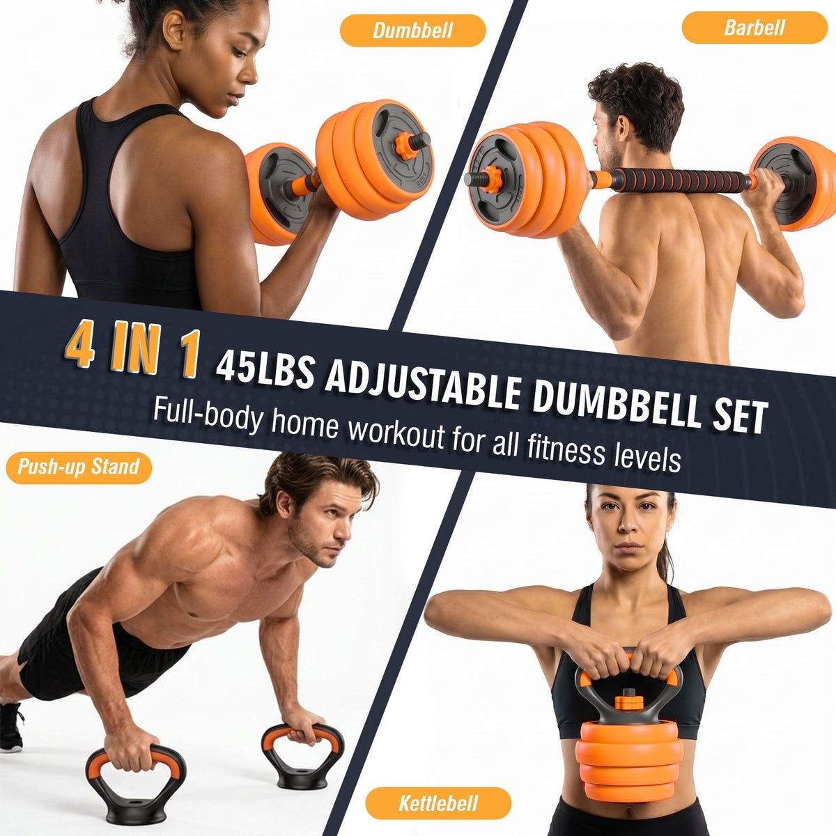 66LB Adjustable Dumbbell Set with Multi-Function Design