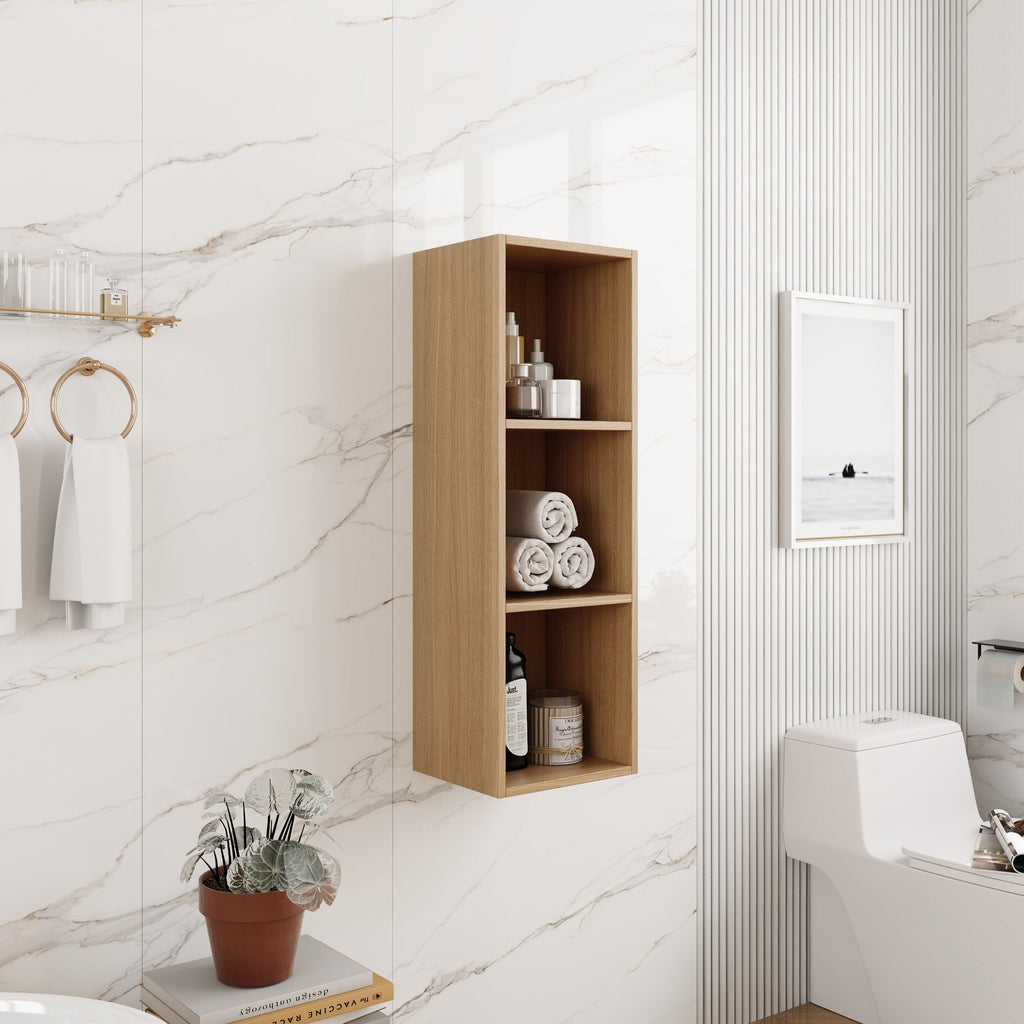 12 Inch Small Wall Mounted Storage Shelves with Plywood Construction - Oak