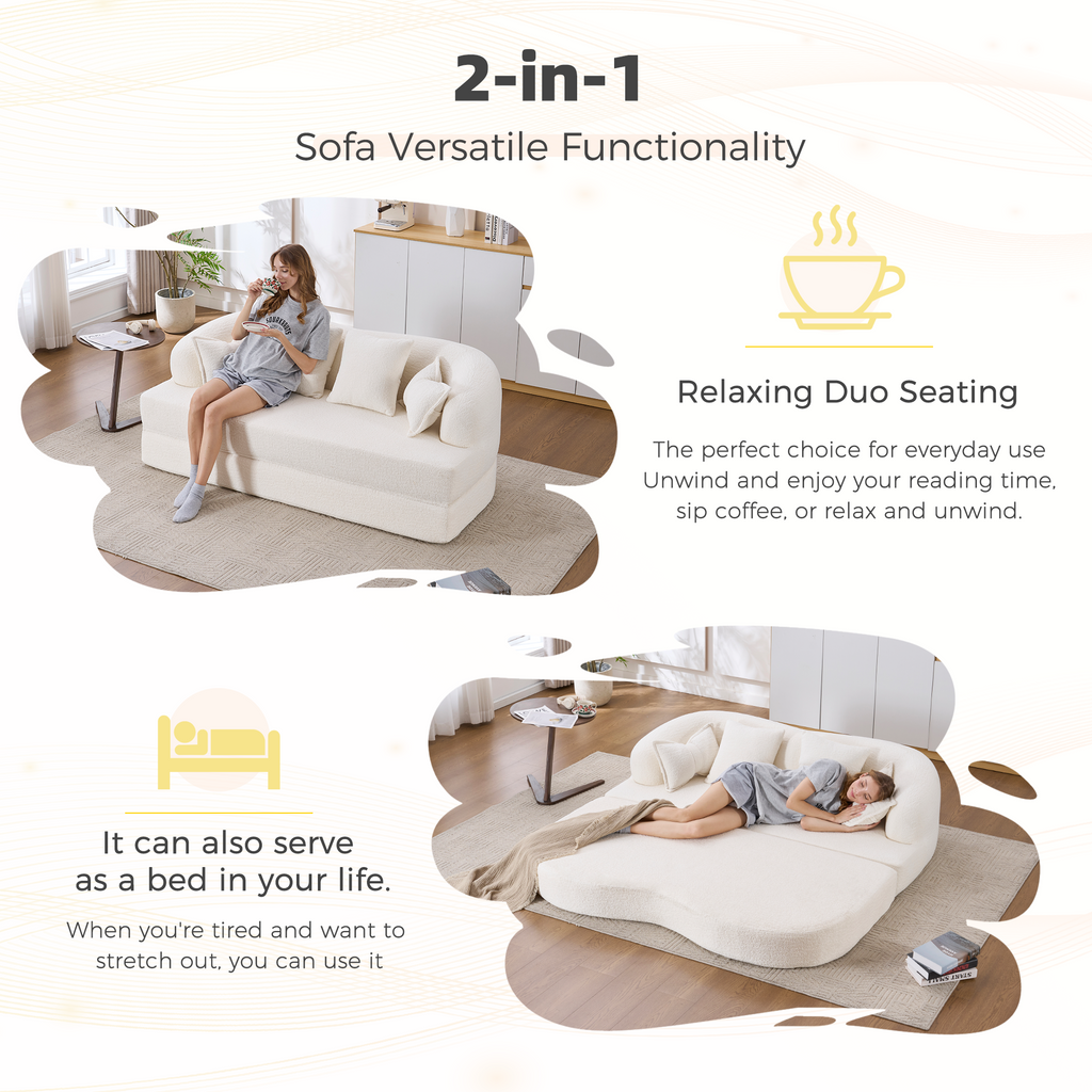 2-in-1 Foldable Sofa Bed with 4 Pillows - Chenille Loveseat