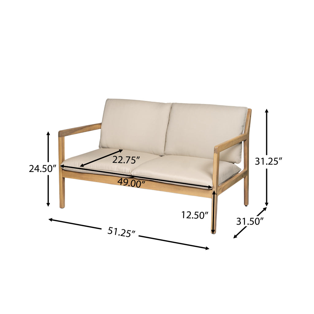 Outdoor Acacia Wood Loveseat with Coffee Table - Light Teak Frame
