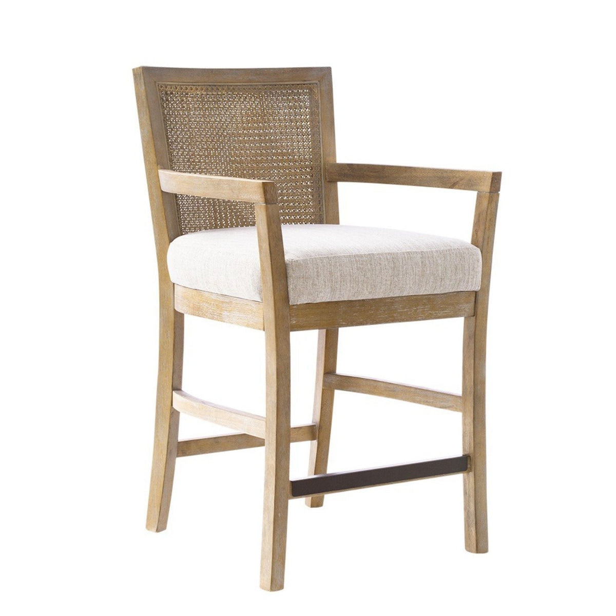 Cane Back Counter Stool with Upholstered Seat - Cream and Reclaimed Natural