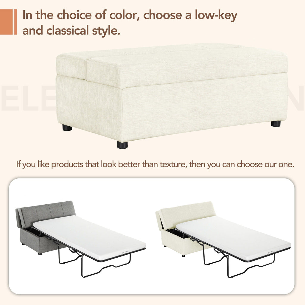Twin Size Folding Ottoman Sleeper Bed with Mattress - Light Brown, Black, Dark Gray, White