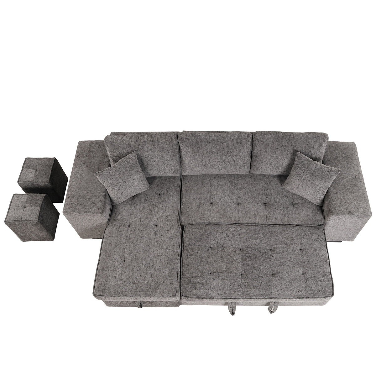 Reversible L-Shape Sleeper Sectional Sofa with Storage Chaise and 2 Stools - Multiple Colors