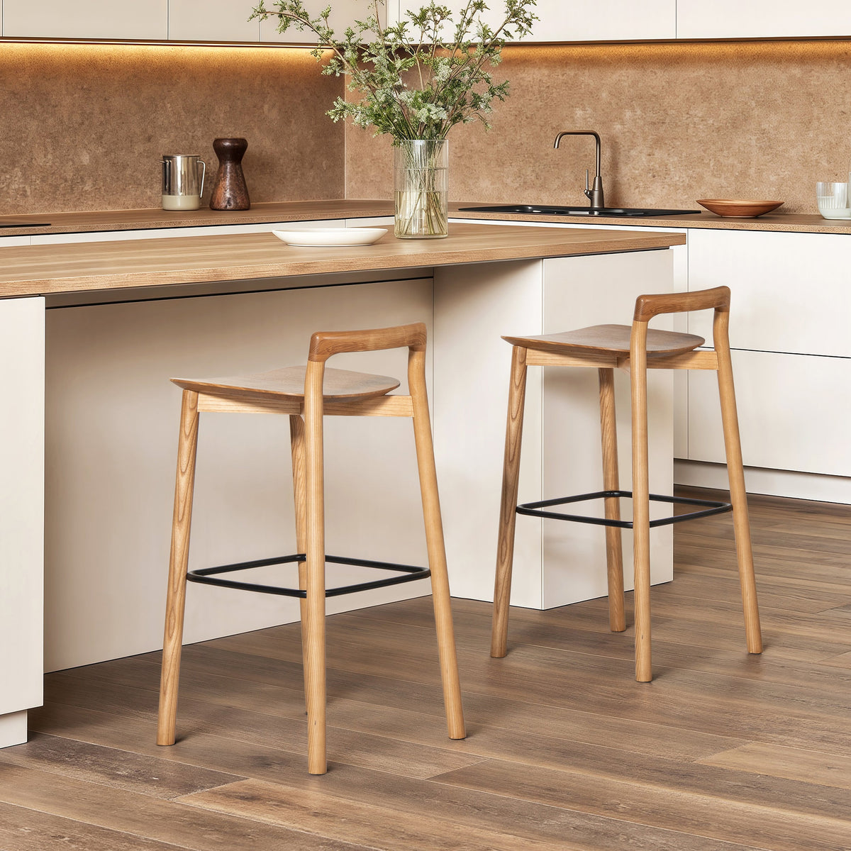 Modern Minimalist 30" Wood Barstool with Low Back - Brown
