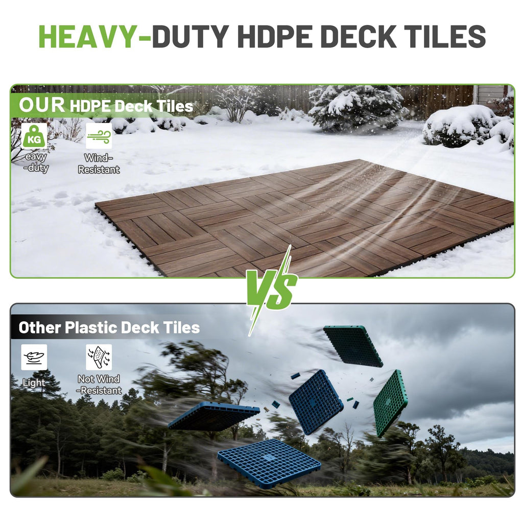 HDPE Interlocking Deck Tiles with All-Weather Durability - Dark Brown or Dark Grey