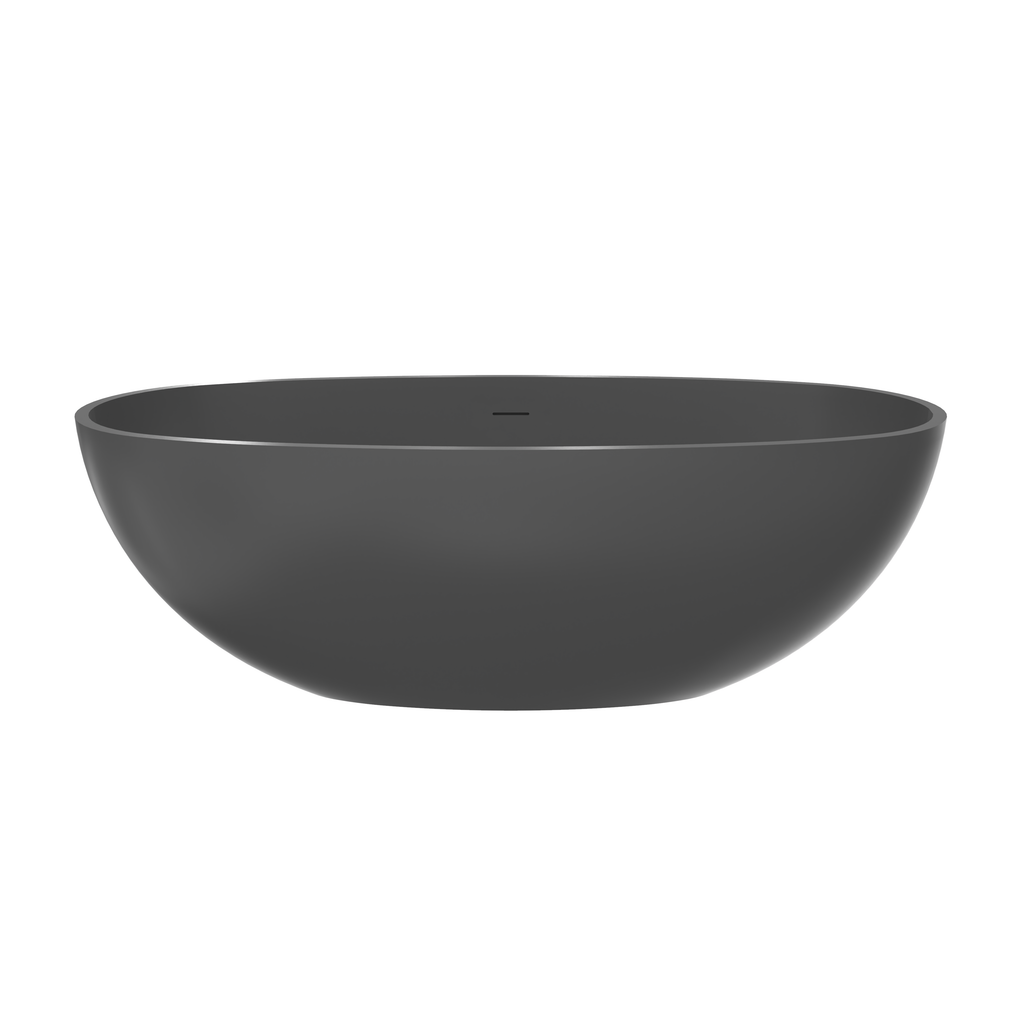 65.2 Inch Freestanding Solid Surface Soaking Bathtub with Spacious Interior - Dark Grey