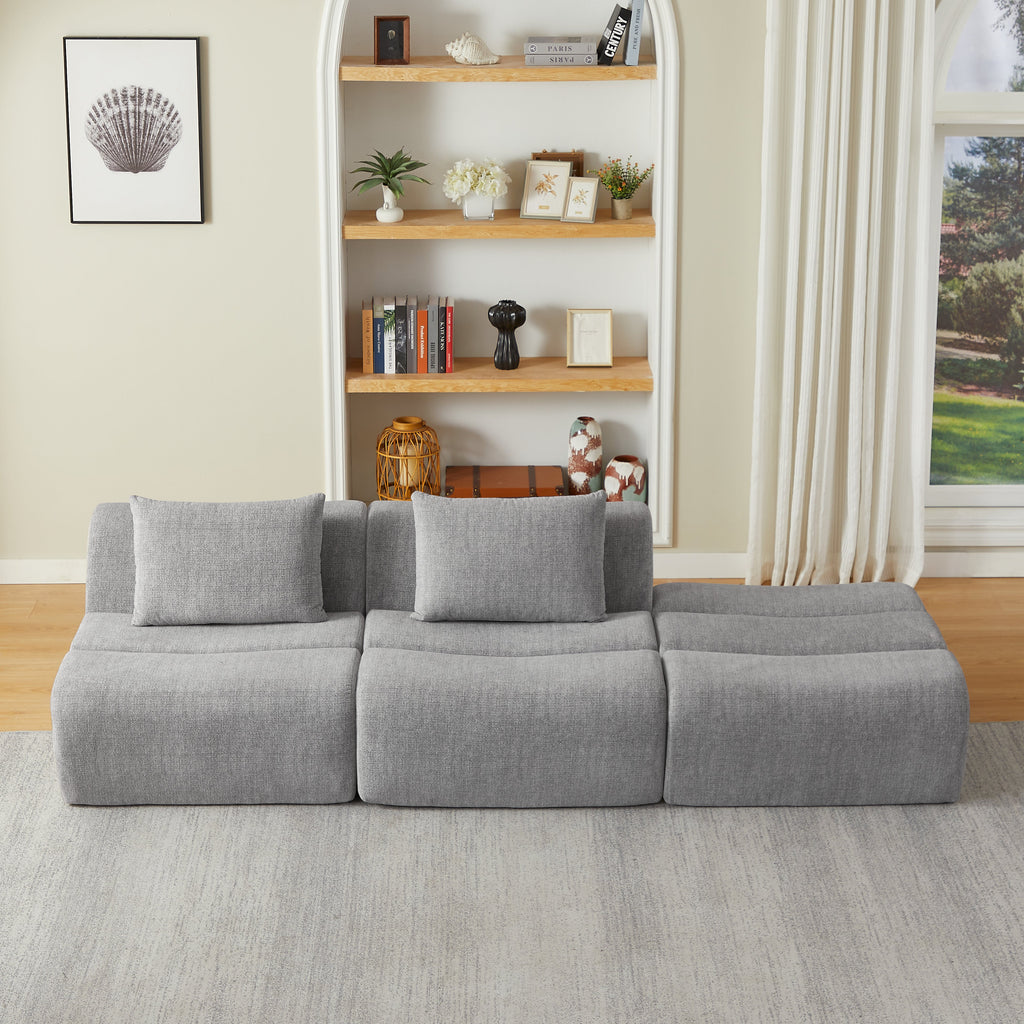 Oversized 3 Seater Compressed Sofa with Chenille Fabric - Neutral