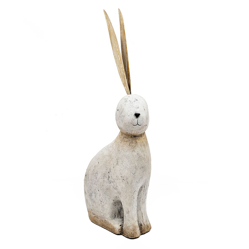 White Magnesium Rabbit Figurine with Gold Iron Ears – 24.8" High