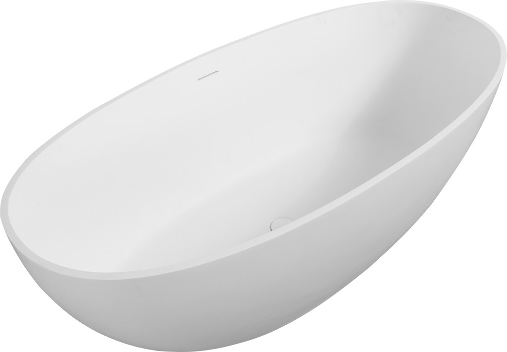 65" Freestanding Solid Surface Bathtub with Pop-Up Drain - Matte White