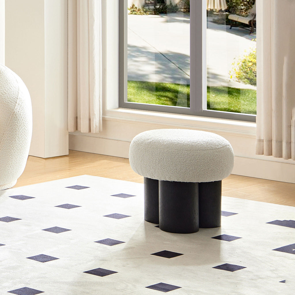 Versatile Mushroom Stool Ottoman with Cushion - Dark Brown, White, Beige