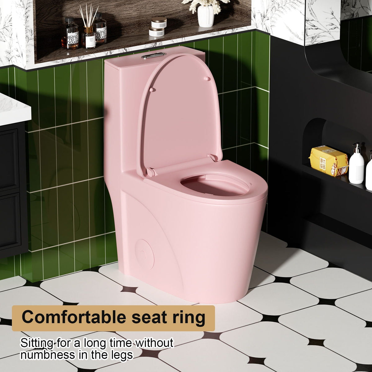 1 Piece Toilet with Tornado Flush and Dual Flush - ADA Height Chair - Gray, Pink, or Black