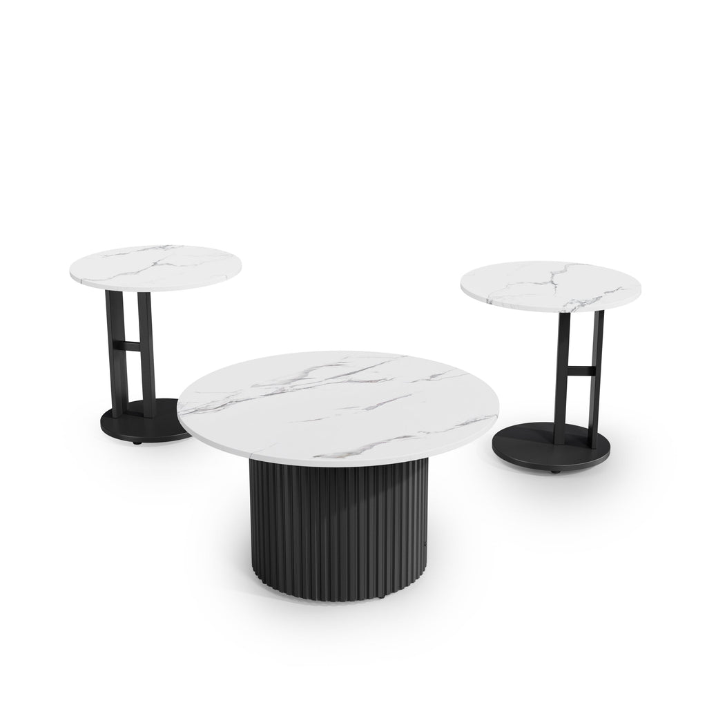 Modern Nesting Coffee Table Set of 3 with Faux Marble Tops - White Faux Marble