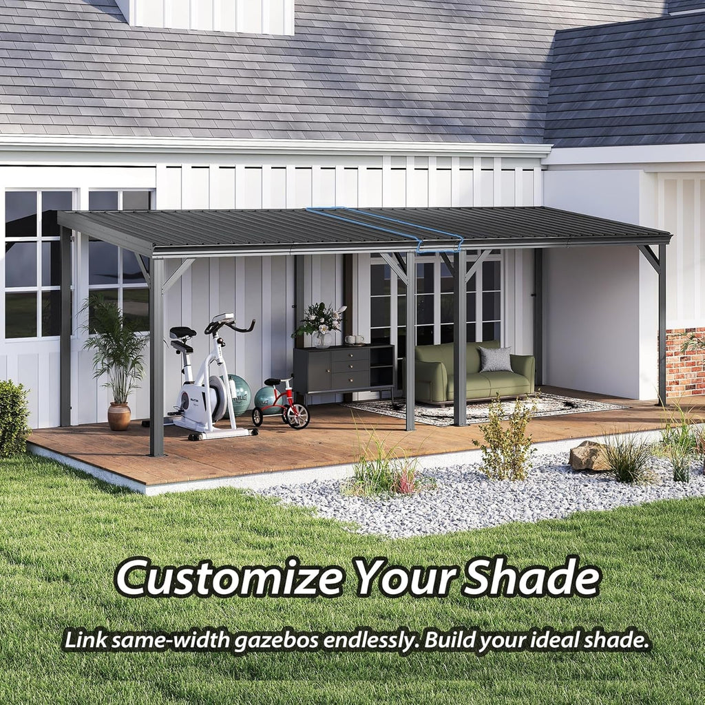 12'x16' Hardtop Lean-To Gazebo with Gutters - Grey or Brown