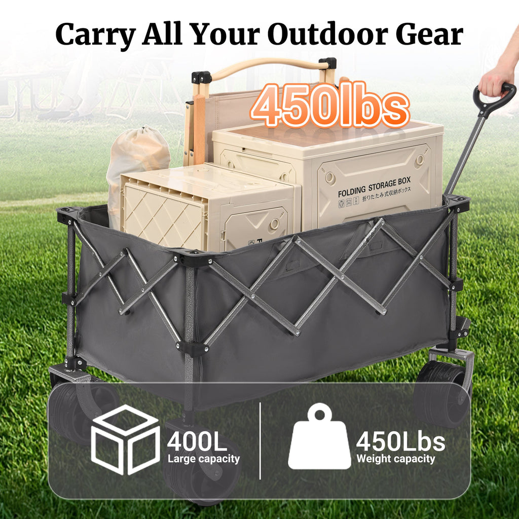 Portable 400L Collapsible Wagon with Heavy Duty Frame