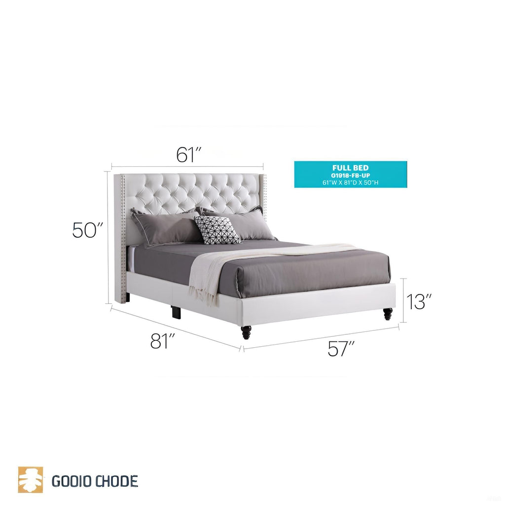 Upholstered Nailhead Trim Chic Bed with Tufted Headboard - Multiple Colors