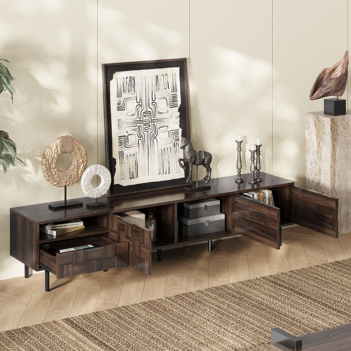 78" TV Stand with Storage Cabinets - Walnut
