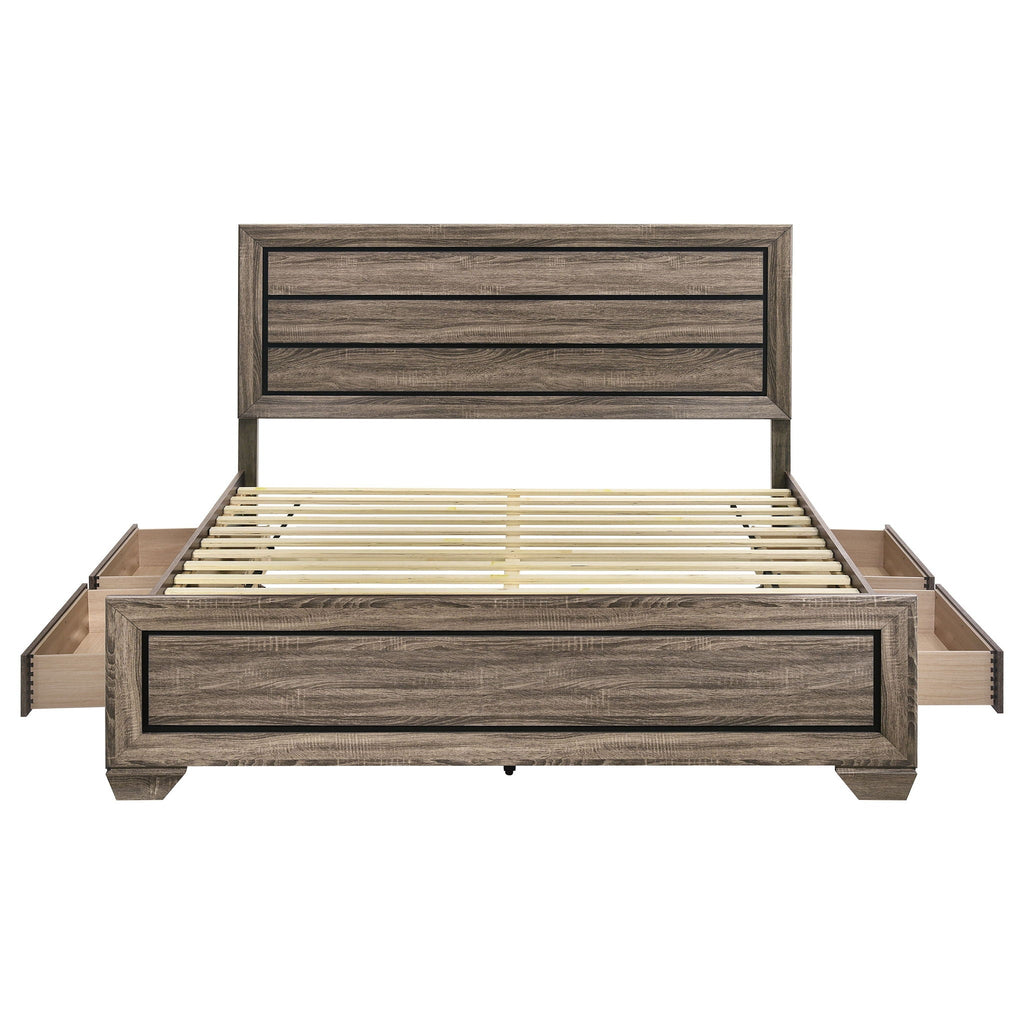 Oatfield Panel Bed with Slatted Design - Dark Brown