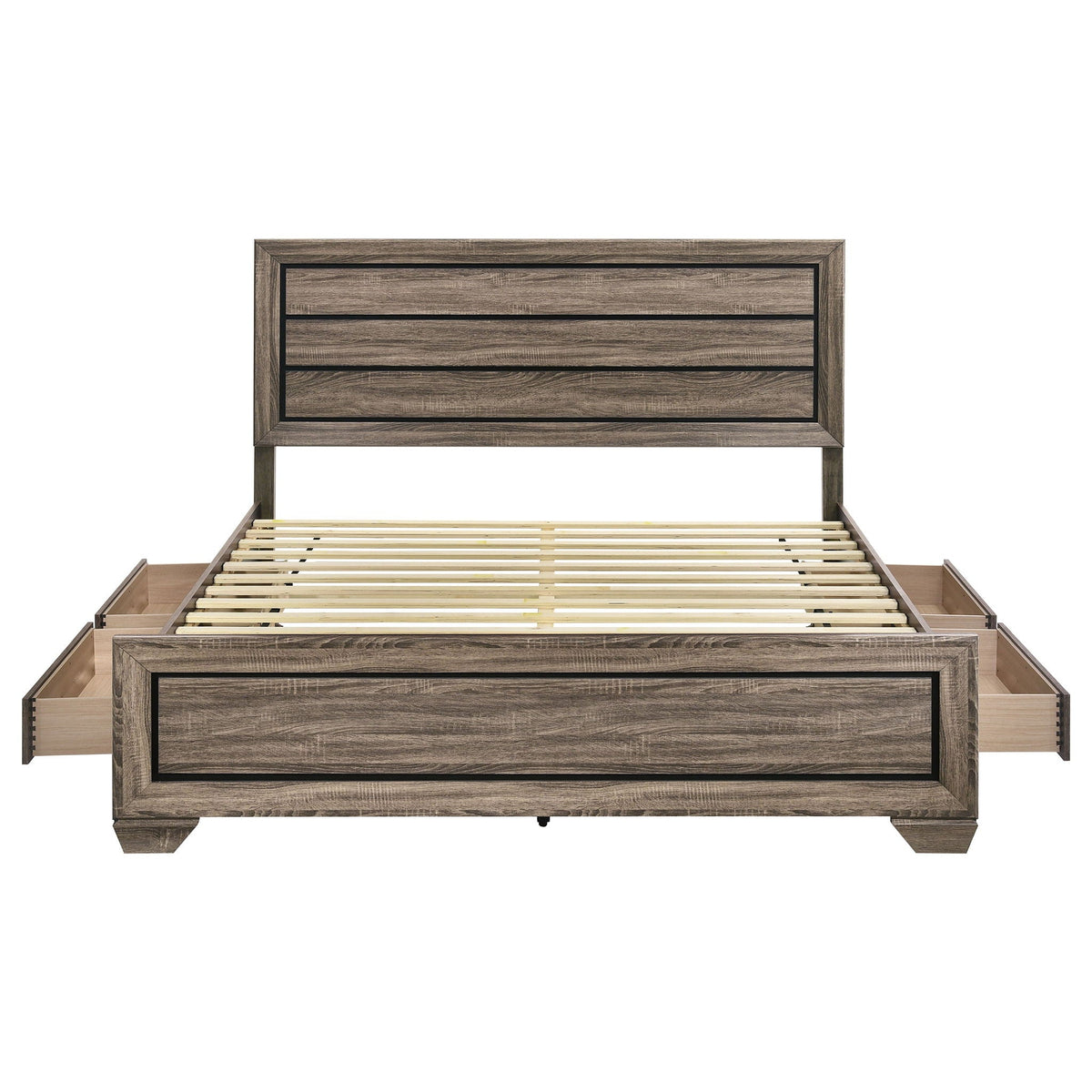 Oatfield Panel Bed with Slatted Design - Dark Brown
