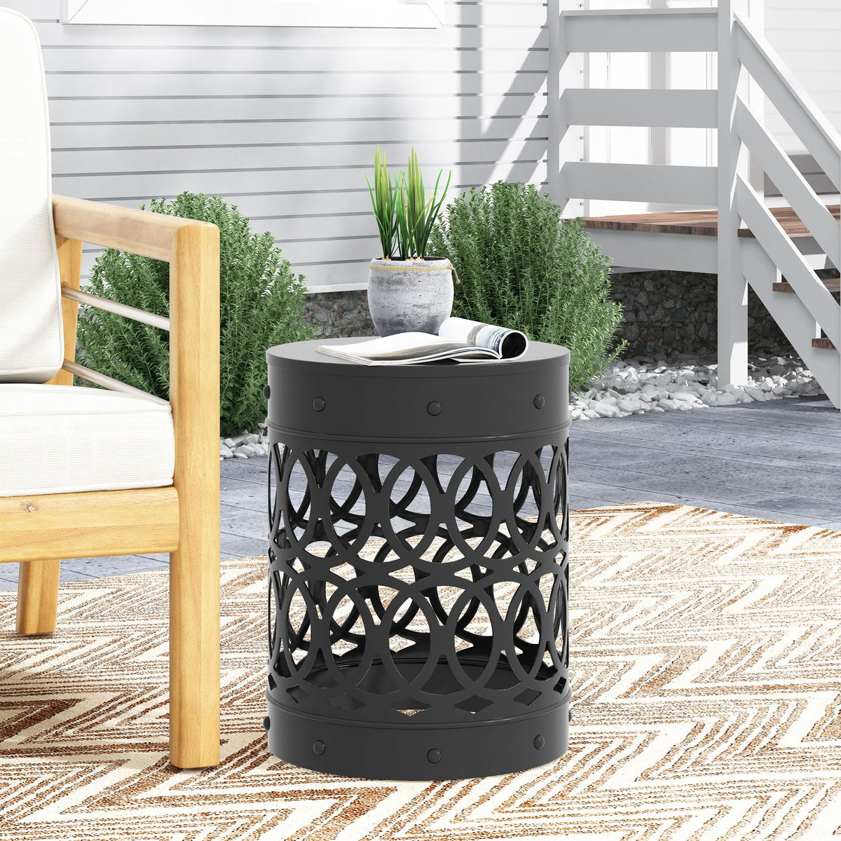 Outdoor Metal Large End Table with Modern Design - Multiple Colors