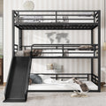 Full Over Full Over Full Bunk Bed with Slide and Guardrails - Metal