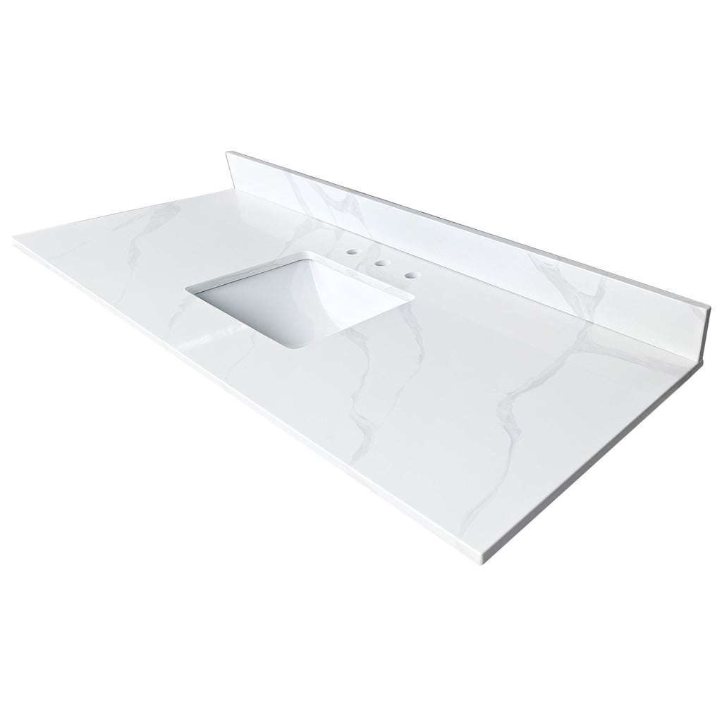 61-Inch Quartz Bathroom Vanity Top with Undermount Sink - Carrara Finish