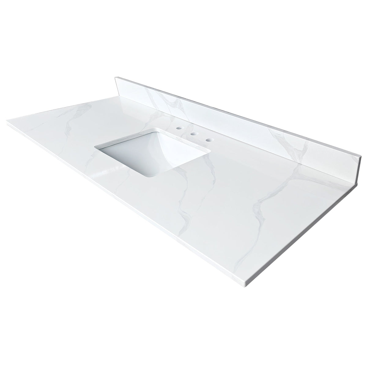 61-Inch Quartz Bathroom Vanity Top with Undermount Sink - Carrara Finish