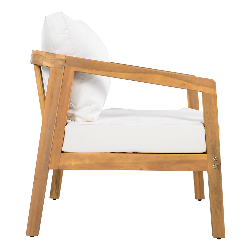 Acacia Wood Outdoor Patio Chair Set with Waterproof Cushions - Natural