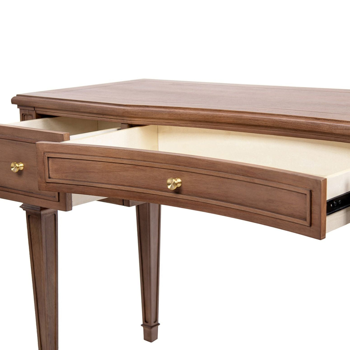 Brown Executive Desk with 3 Drawers - Satin-Gold Hardware