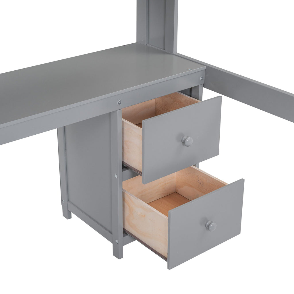 Loft Bed with Desk, Cabinets, Drawers and Charging Station - Full Size
